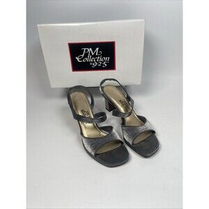 PM Collection by 925 Pewter Metallic Slingback Strappy Heels Sandals Size 9.5 M